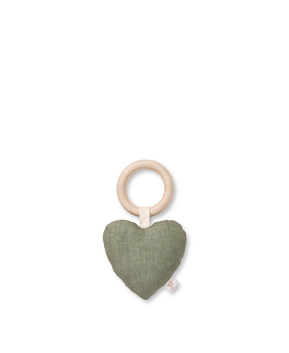 Lara Heart Rattle Teether, Forest Green