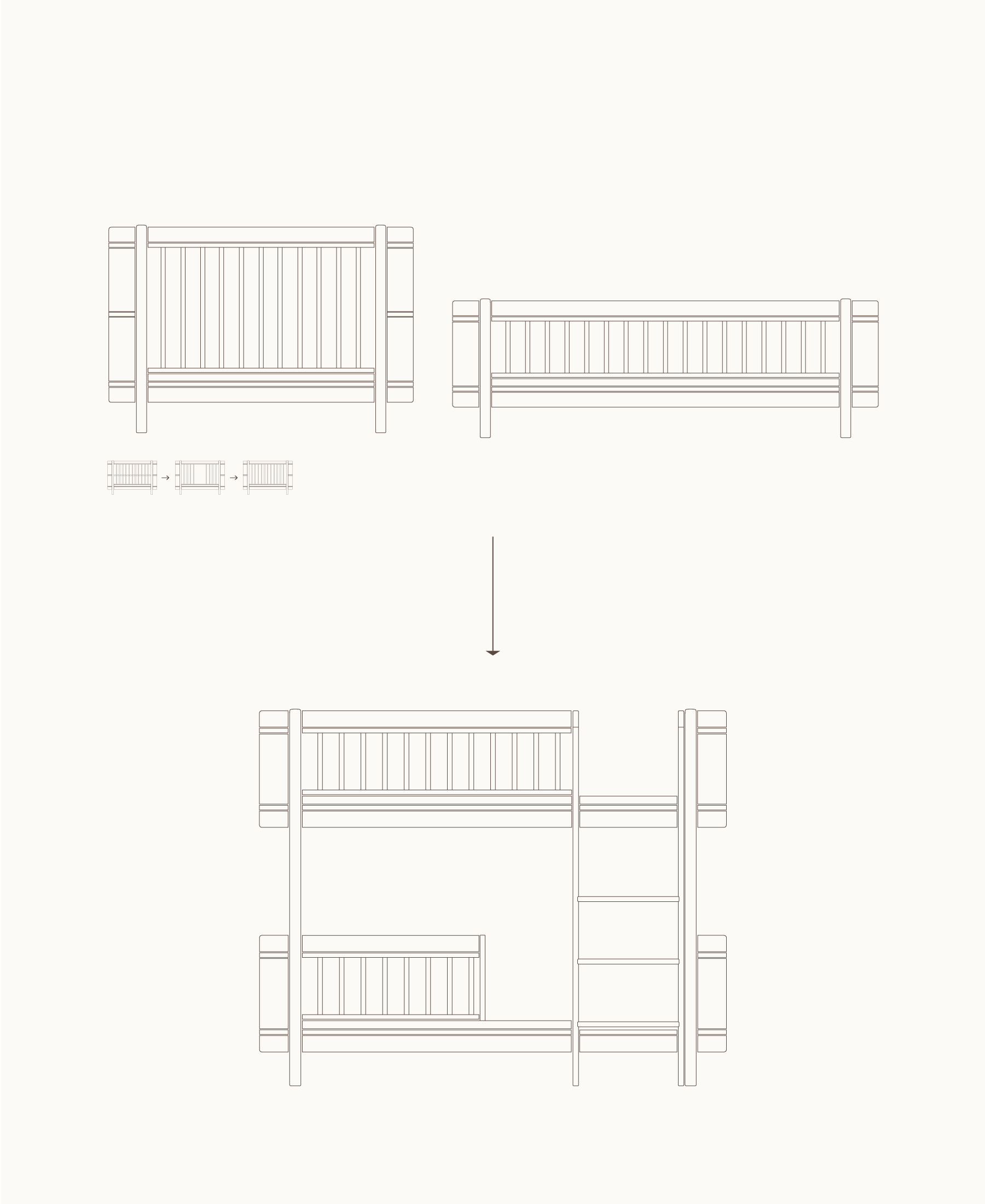 Mini+ cot bed & Mini+ junior bed to low bunk bed, oak
