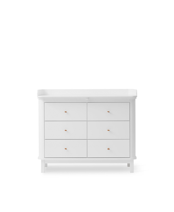Wood nursery dresser 6 drawers w. top large, white