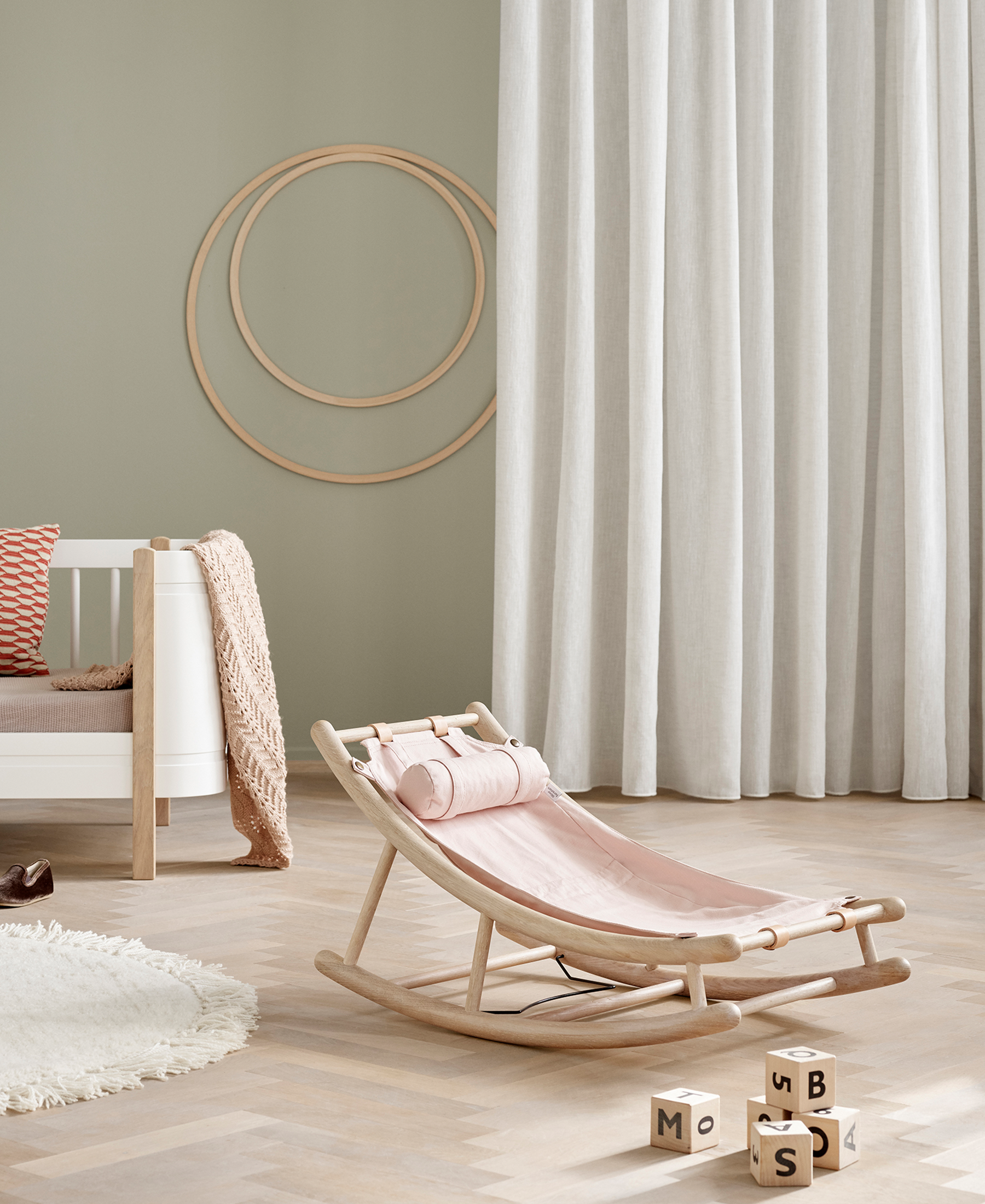 Wood toddler rocker, oak/rose