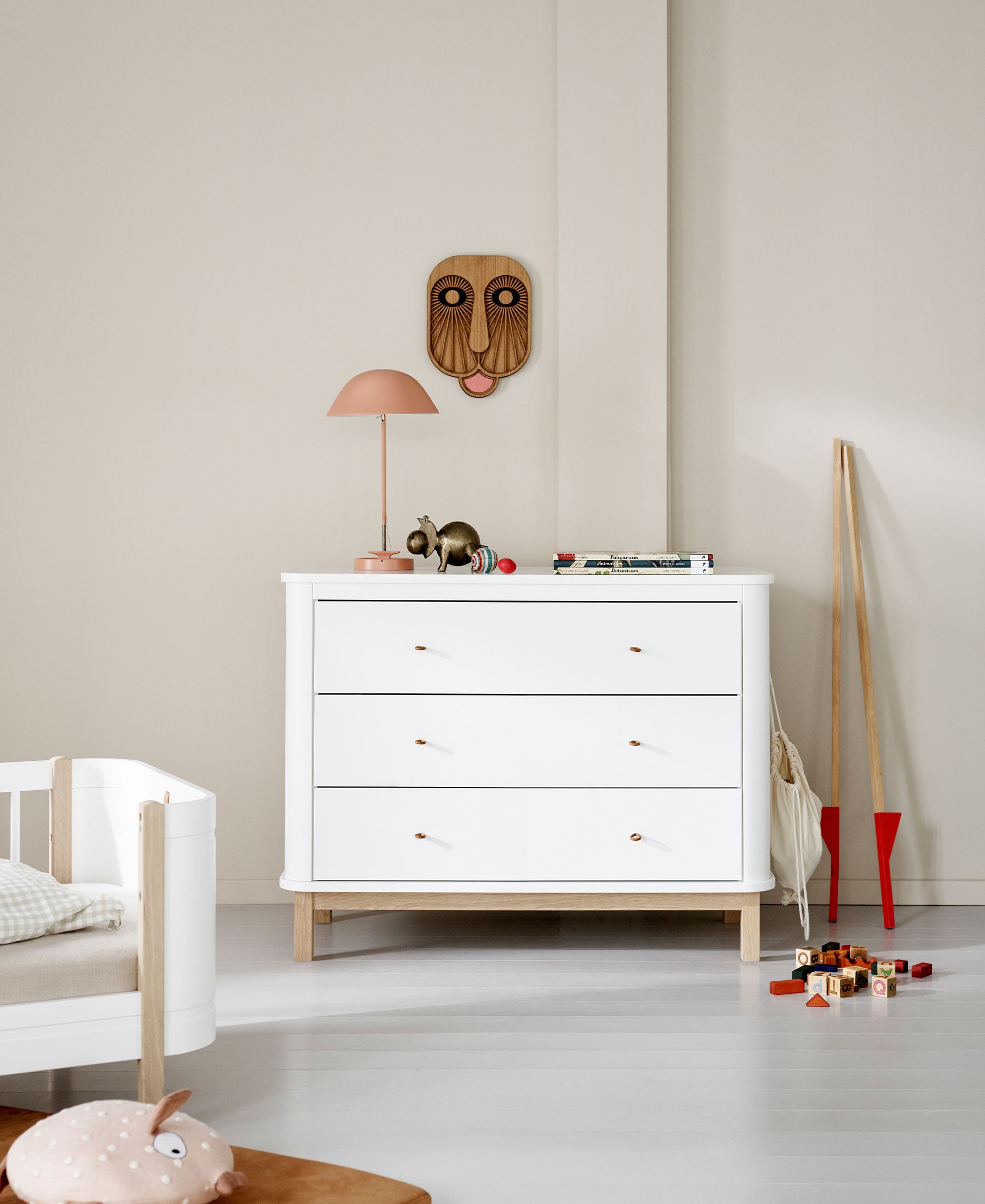 Wood dresser 3 drawers, white/oak