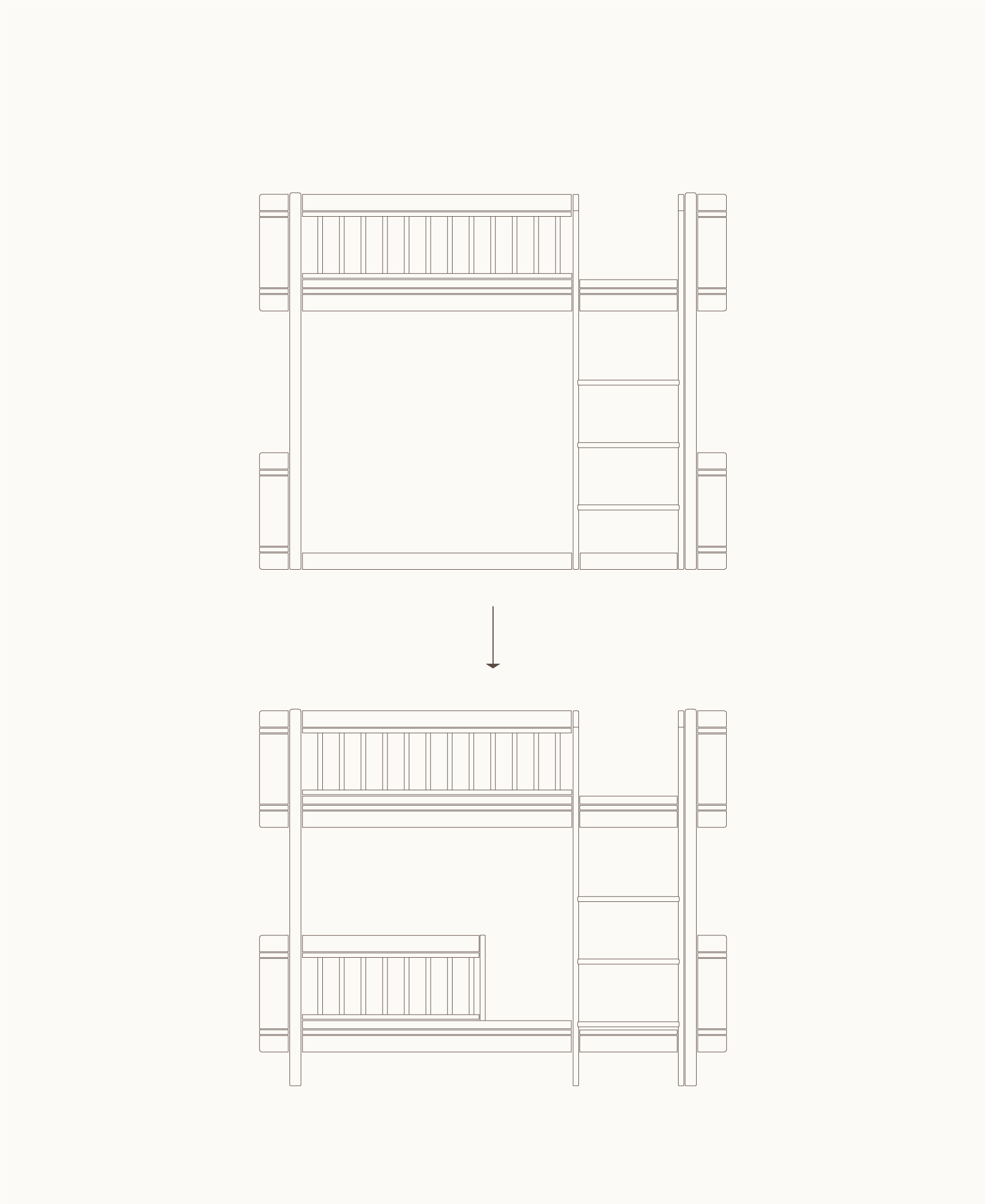 Mini+ low loft bed to low bunk bed, oak