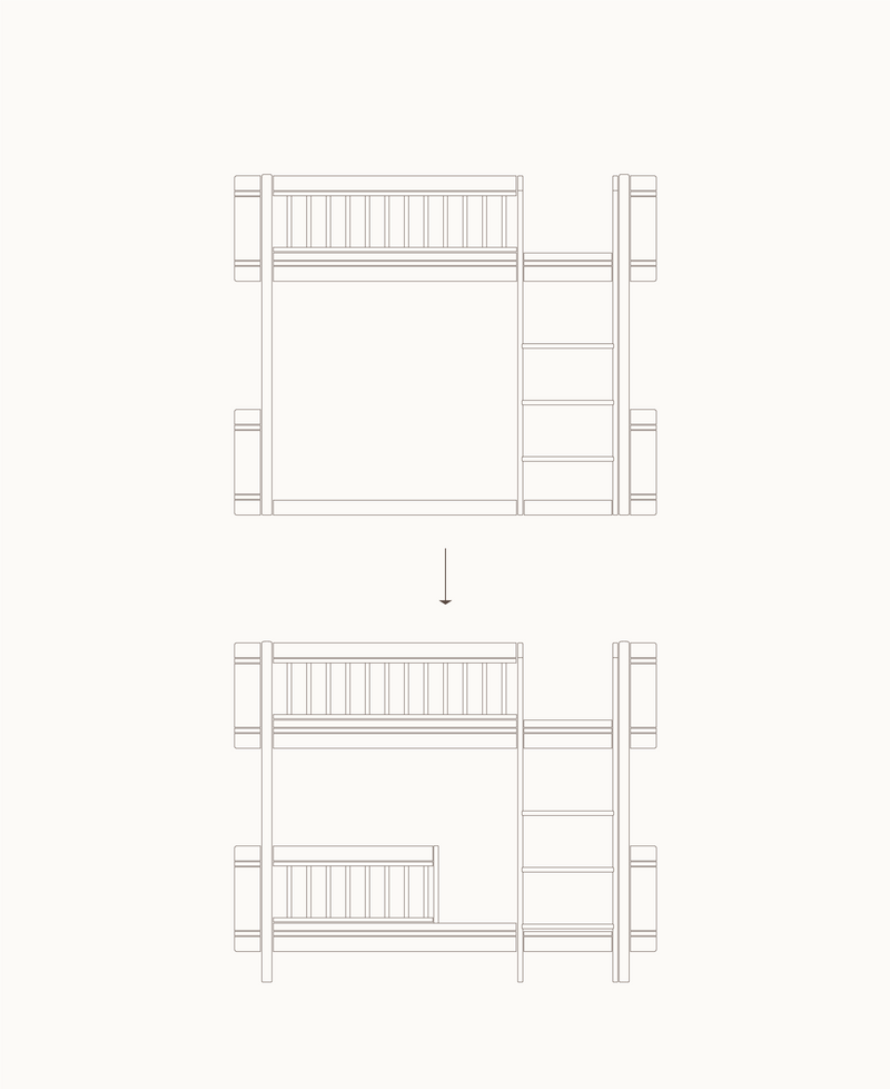 Mini+ low loft bed to low bunk bed, white/oak
