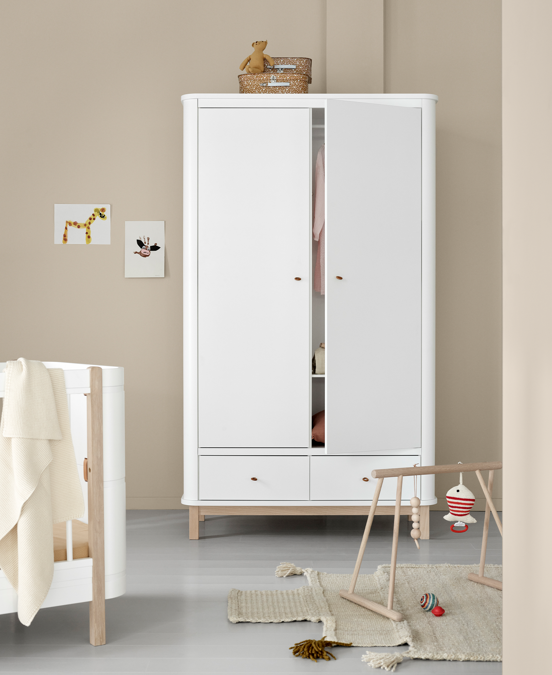 Wood wardrobe 2 doors - white/oak