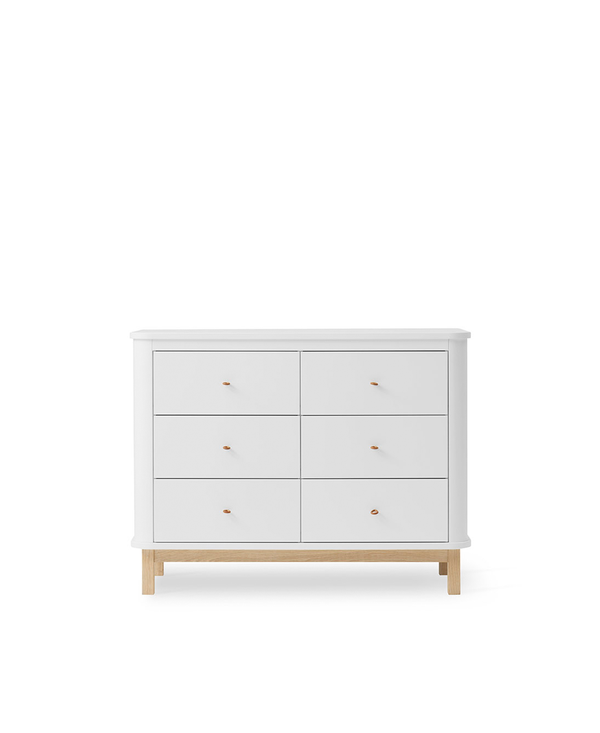 Wood dresser 6 drawers, white/oak