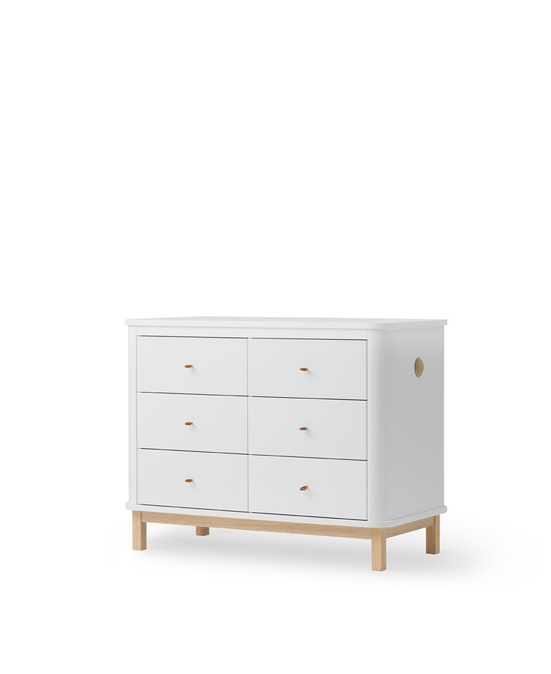 Wood dresser 6 drawers, white/oak