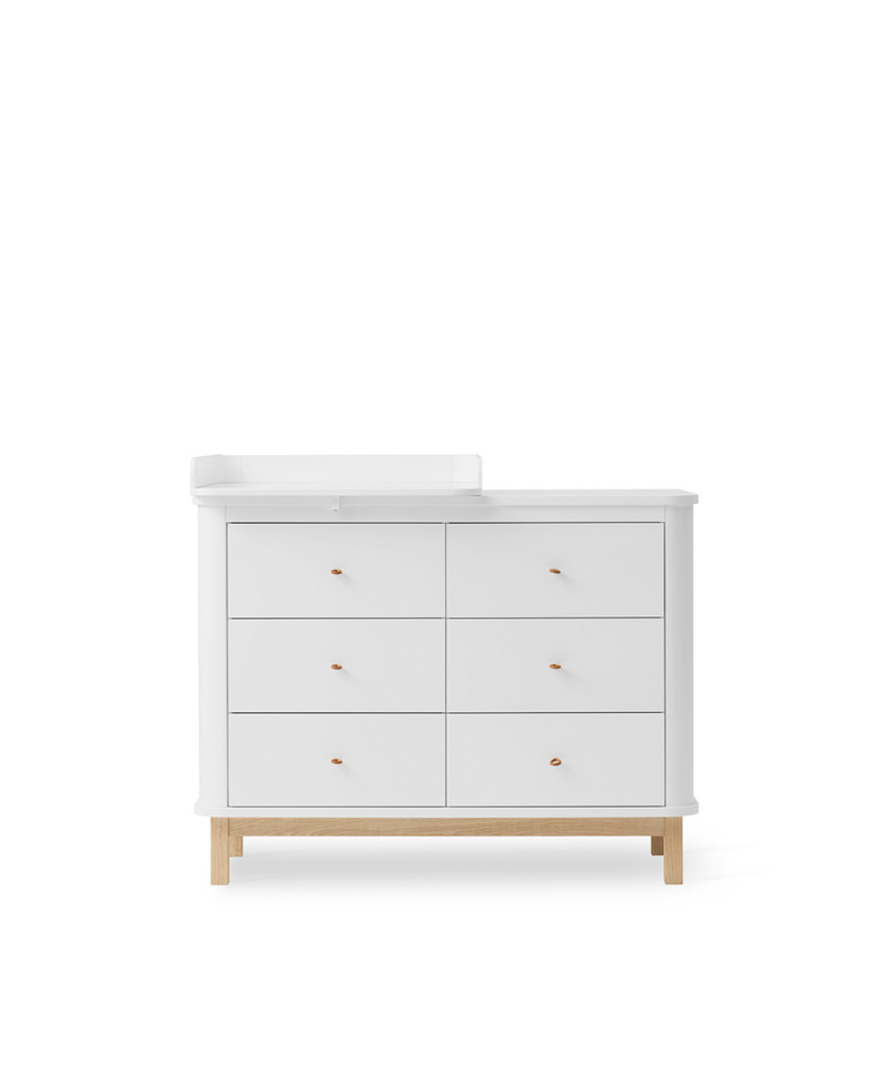 Wood nursery dresser 6 drawers w. top small, white/oak