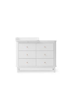 Wood nursery dresser 6 drawers w. top small, white