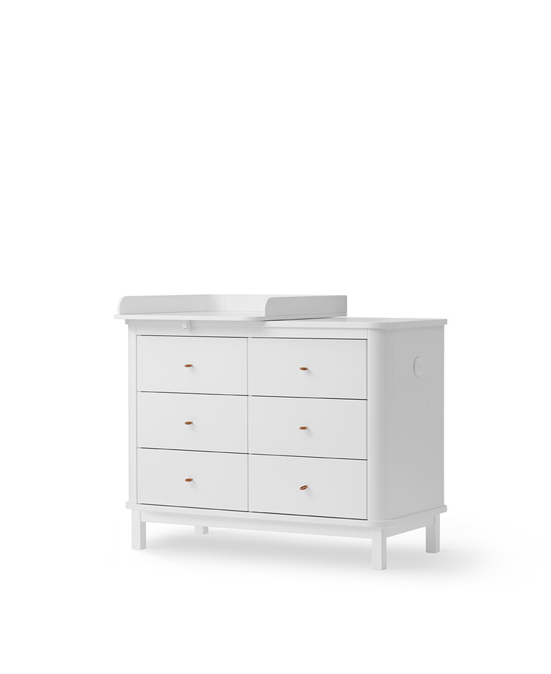 Wood nursery dresser 6 drawers w. top small, white