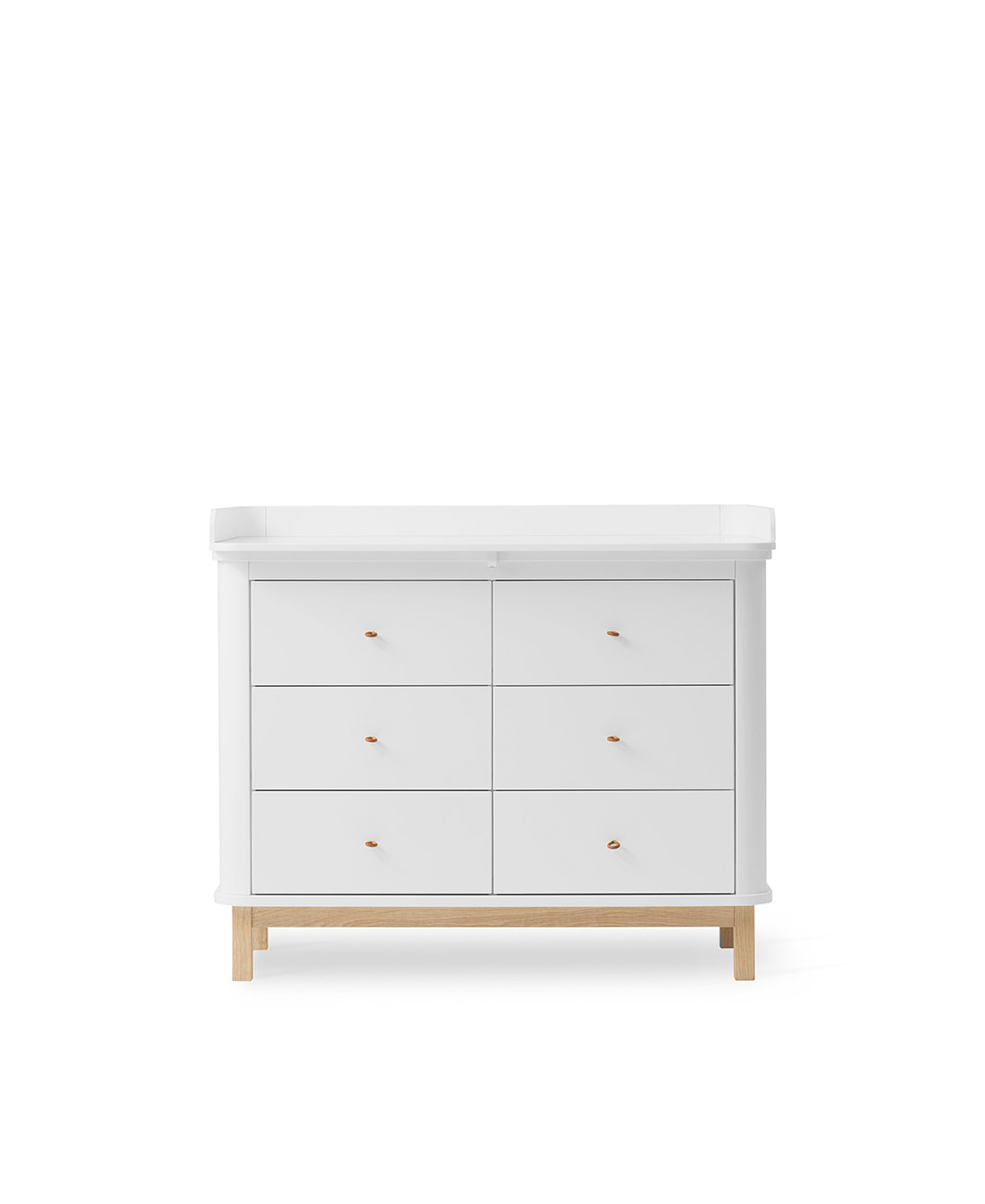 Wood nursery dresser 6 drawers w. top large, white/oak