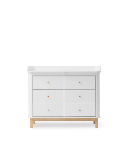 Wood nursery dresser 6 drawers w. top large, white/oak