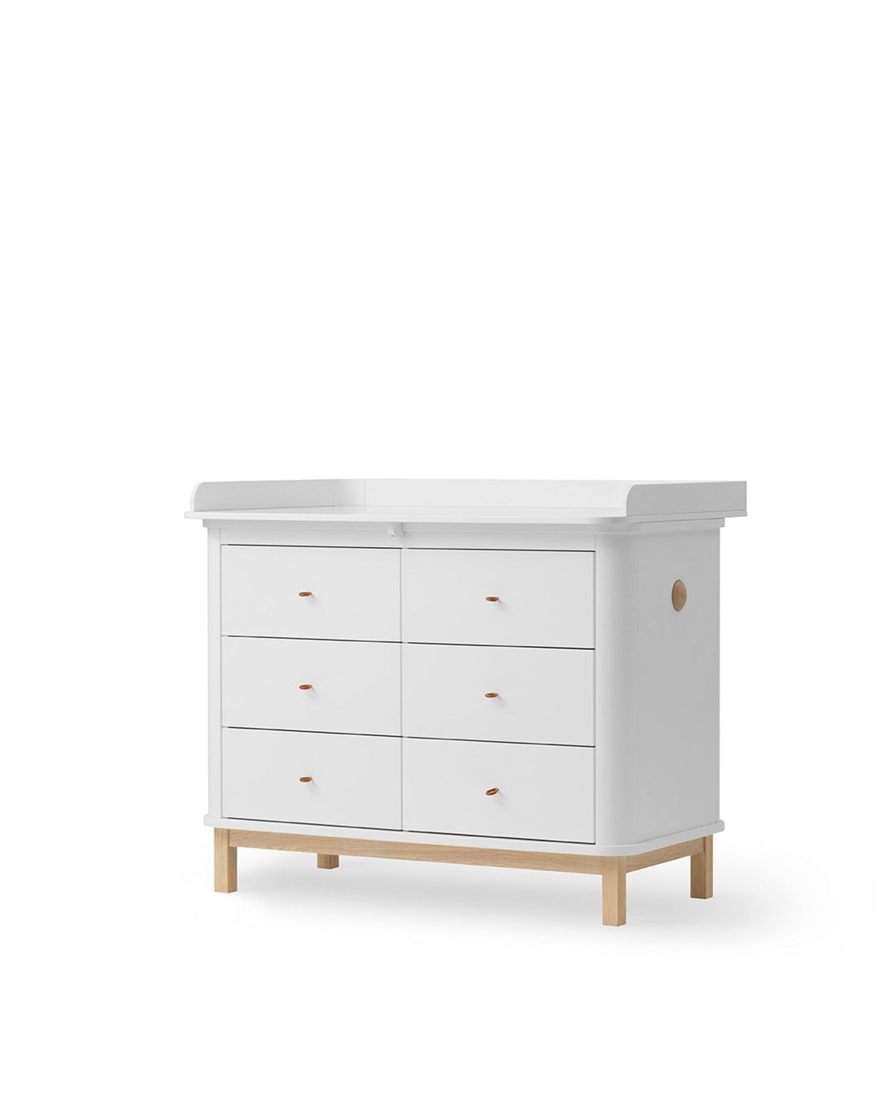 Wood nursery dresser 6 drawers w. top large, white/oak