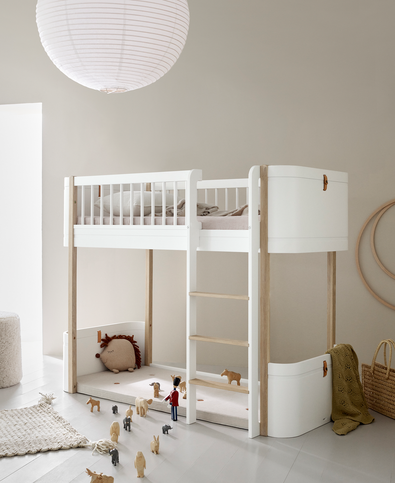 Wood Mini+ low loft bed, white/oak